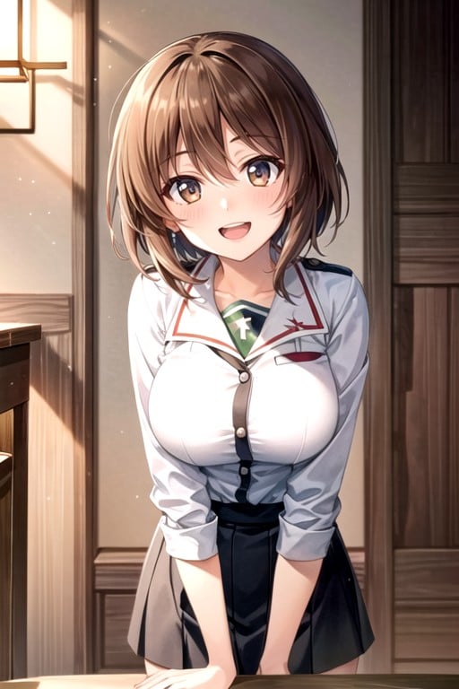 Oarai Japanese Young Woman Uniform, Girls Und Panzer Art Style, Nishizumi Miho AI Porn