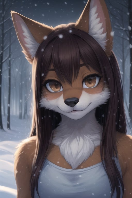 Il Neige, Vue De Face, Yeux MarronsPorno IA Furry