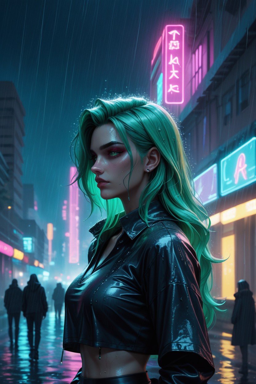 Cyberpunk City, Neon, Night AI Porn