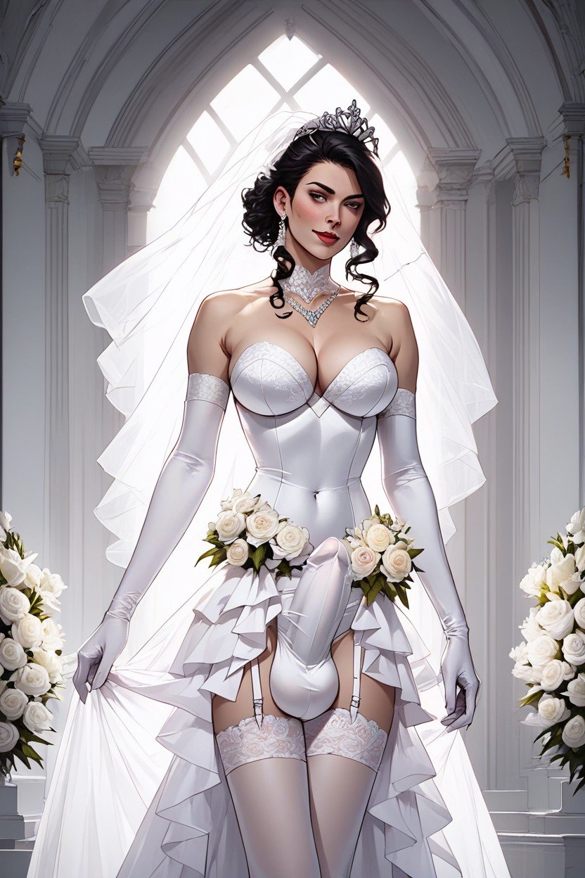 Skinny, Bridal Gloves, Standing AI Porn