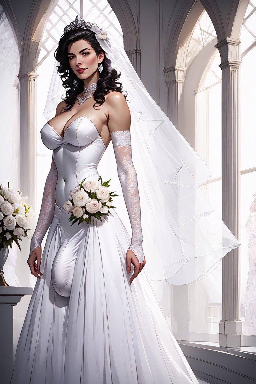 Curly, Bridal Veil, Wedding Dress AI Porn