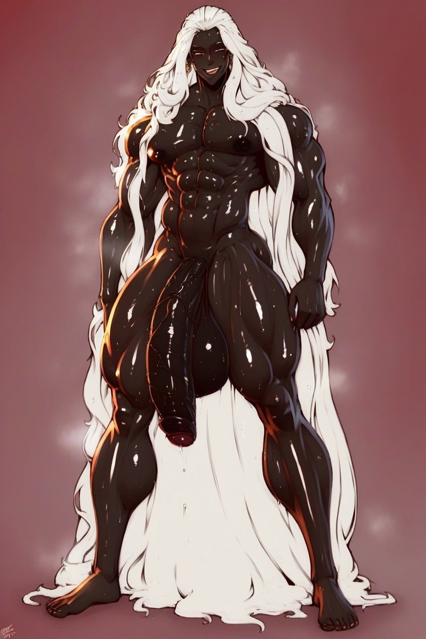 Mega Monster Long Black Flaccid Cock, Full Body Portrait, Hyper Fat TesticlesPorno AI