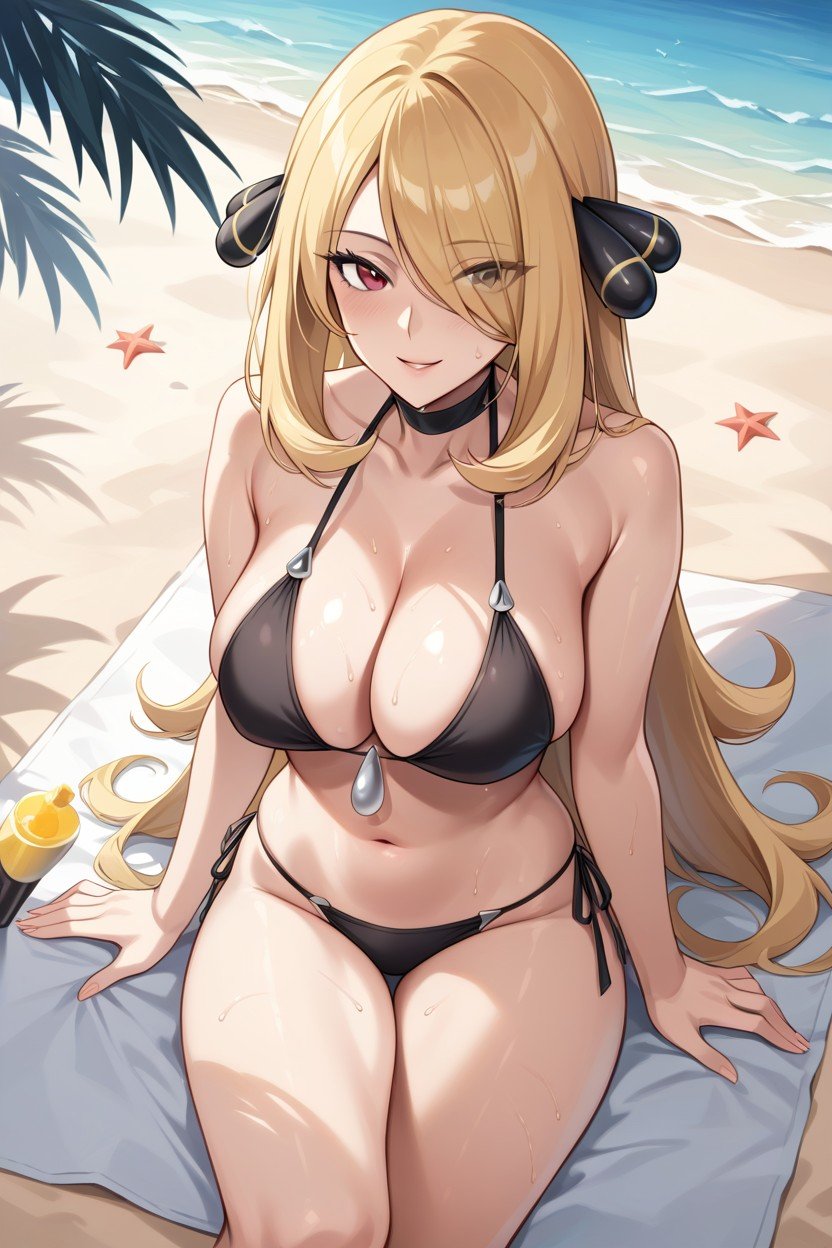 Beach, Smile, Cynthia From PokemonAI 포르노