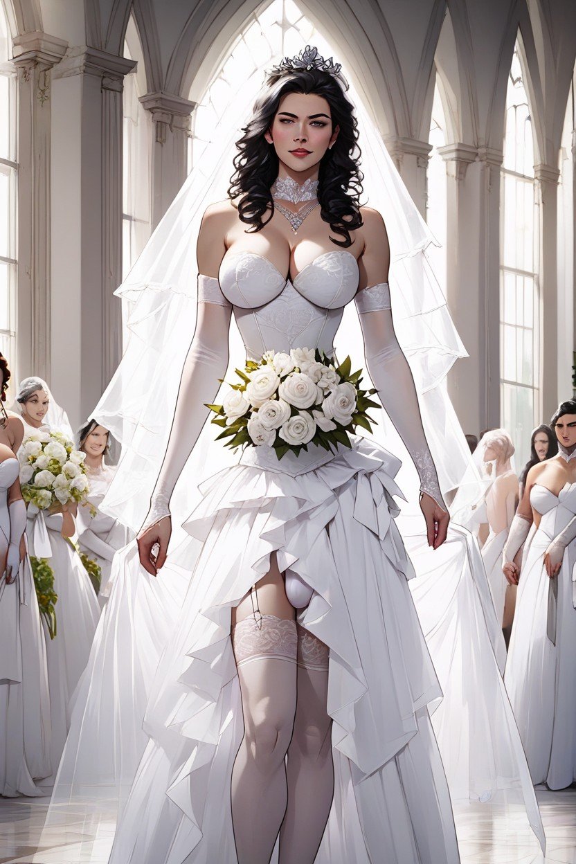 Curly, Black Hair, Wedding Dress Furry AI Porn