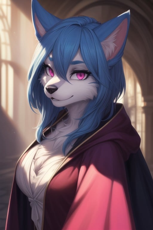 Ojos Rosas, Pelo Azul, 1 PersonaPorno AI Furry