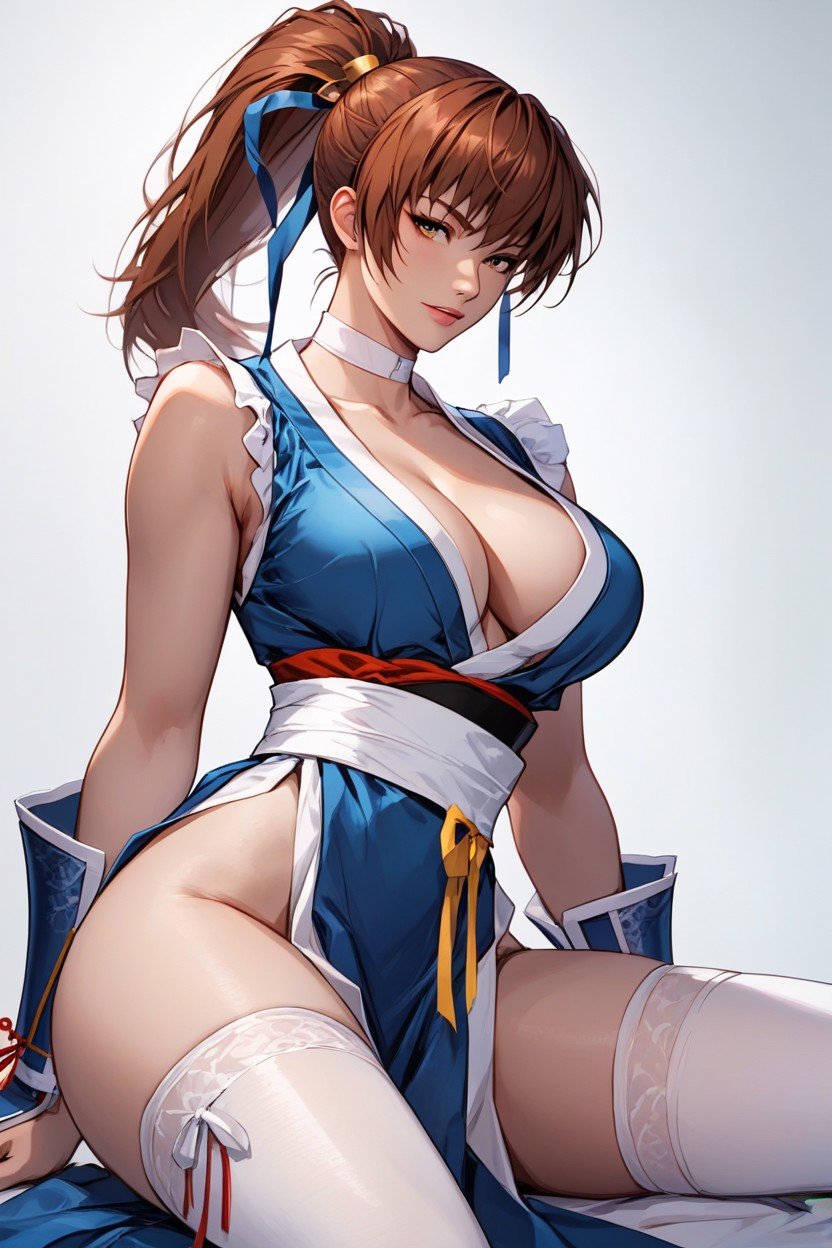 Reddish Brown Hair Tied In A High Ponytail, Perfect Body, Blue Arm GuardsAI獸人黃片