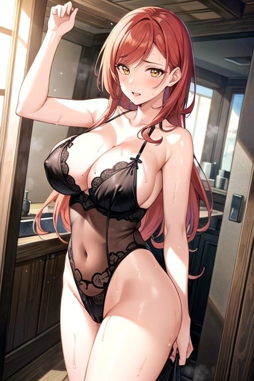 Kushina Uzumaki Wear Black Lingerie, 流大汗, 粗線藝術風格人妖AI色情