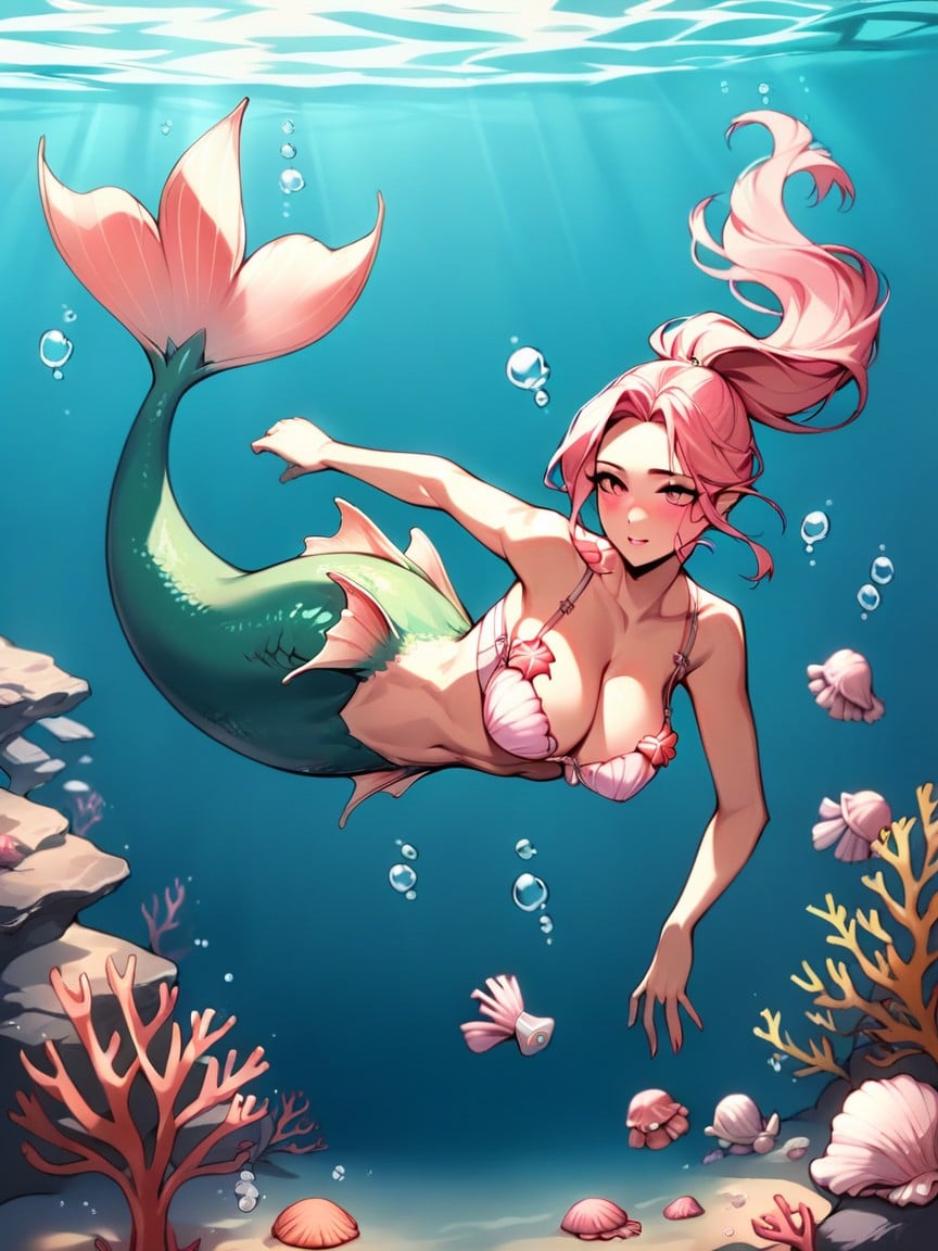 Pink Eyes, Mermaid, Large Breast AI Porn