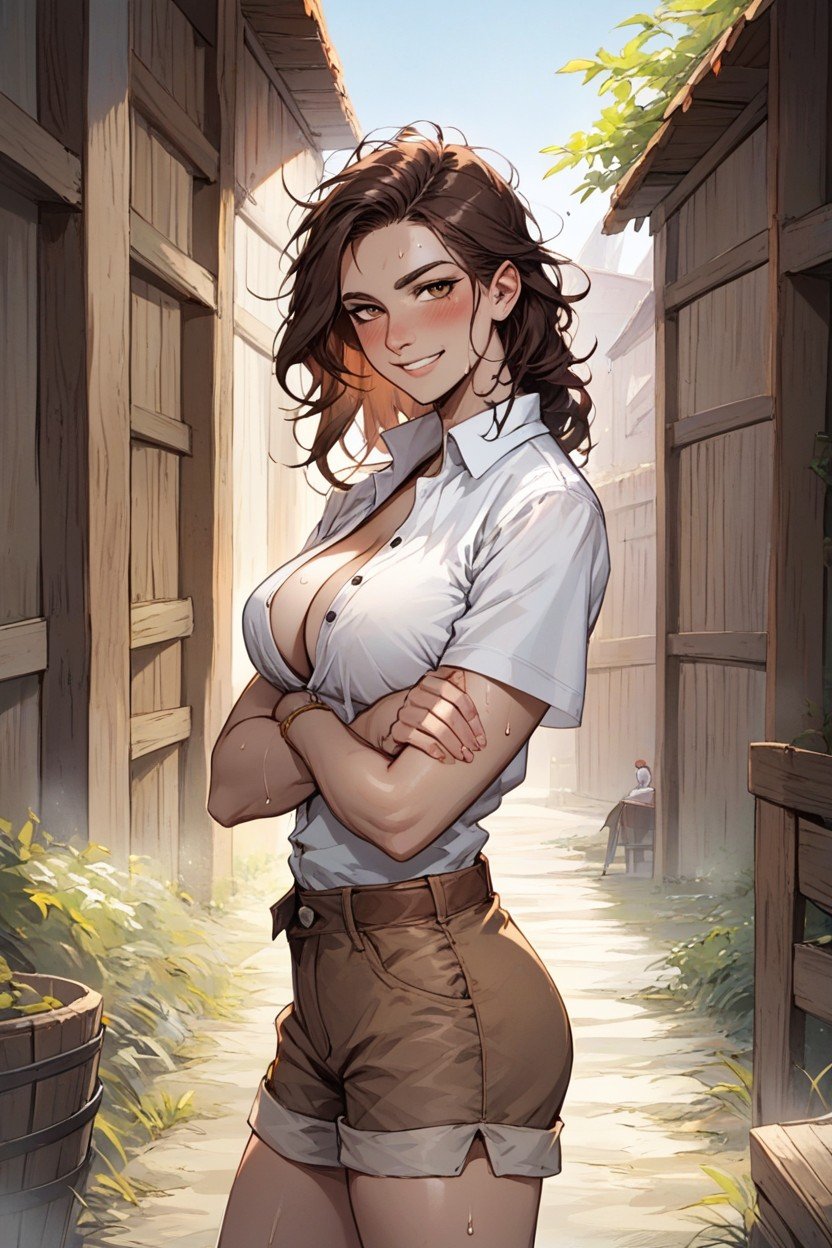 Arms Together, Medieval Farm Young Woman, Outdoors AI Porn