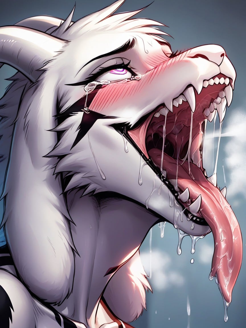 Tongue Hanging Out Mouth, Long Tongue, Saliva Strands In MouthPorno AI Furry