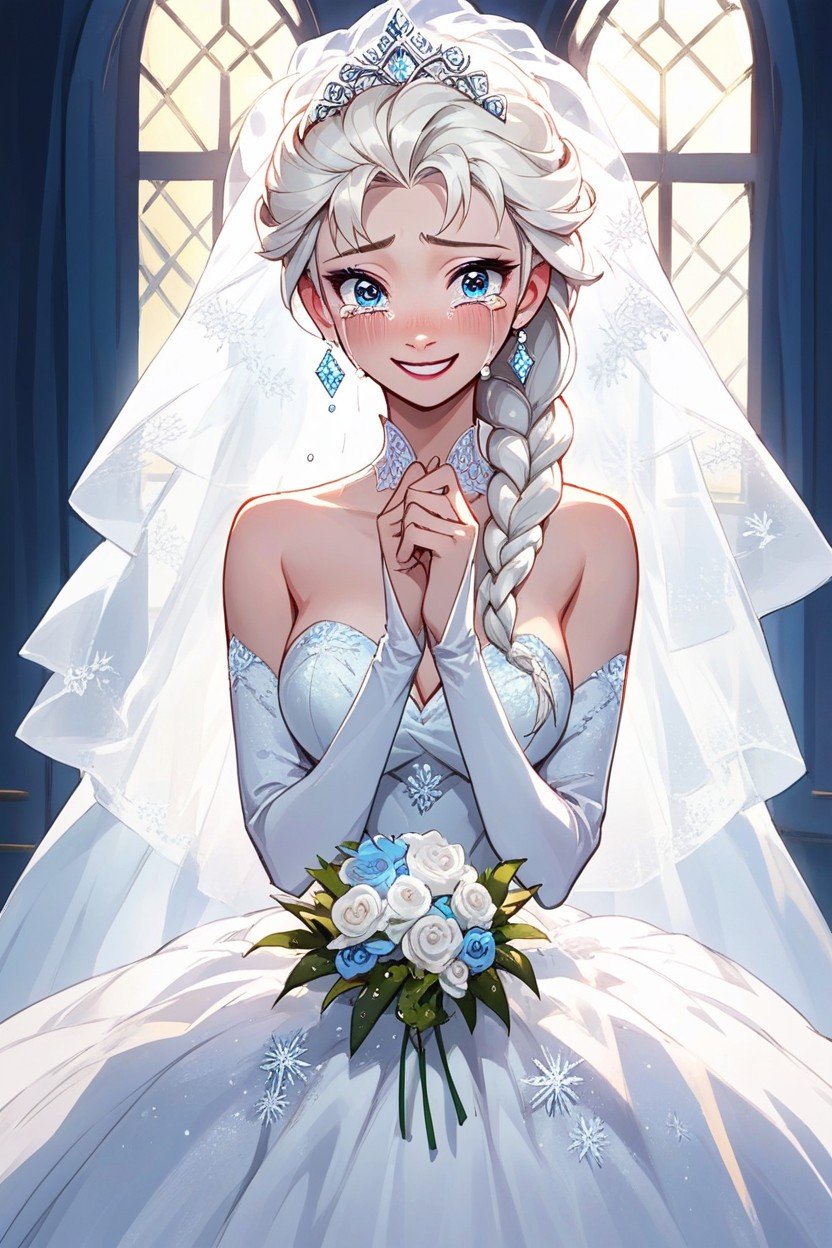 Happy Crying, Wedding Dress, Elsa From Frozen AI Porn