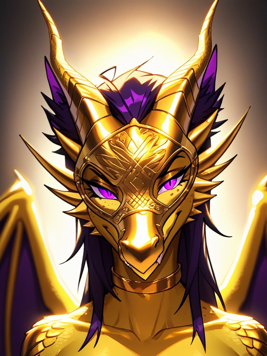 Putting On Golden Latex Glove, Dragon Horns, Purple Eye ShadowPorno AI Furry