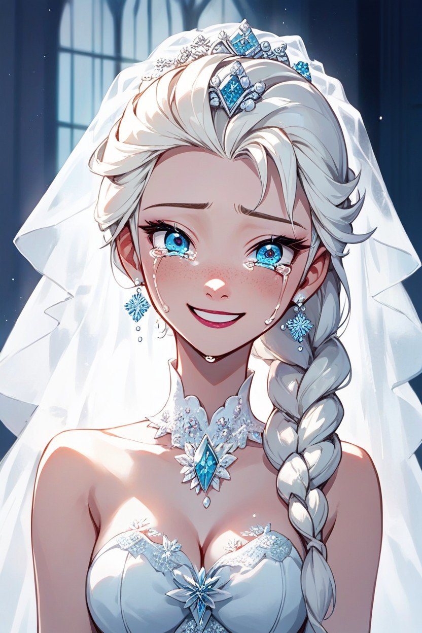 Happy Crying, Blue Hour, Wedding Dress AI Porn