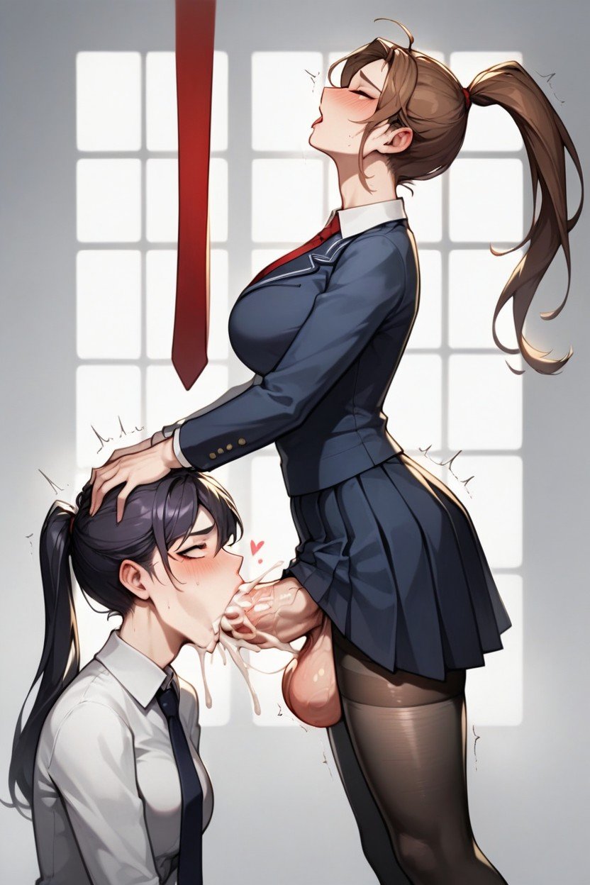 Teacher, Futanari Getting Blowjob From Young Woman, Classroom AI Porn