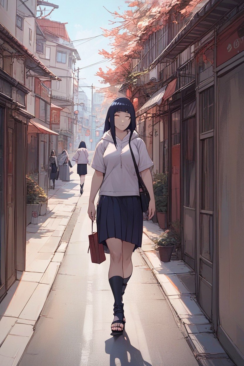 Hinata Hyuuga From Naruto, Walking Down Street AI Porn