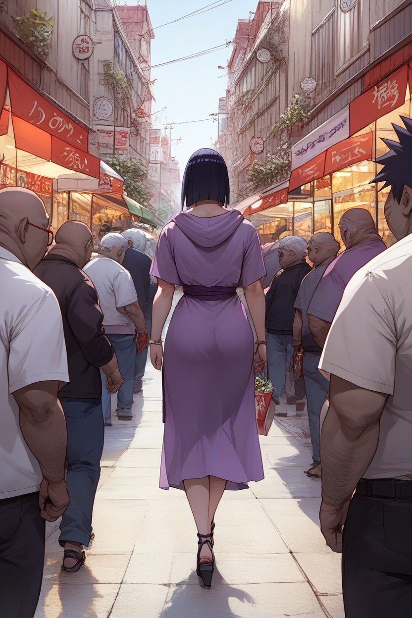 Shopping For Gift, Evil Fat Ugly Men Stalking Hinata, Walking Down Street Purple Dress From Naruto Pornografia peluda com IA