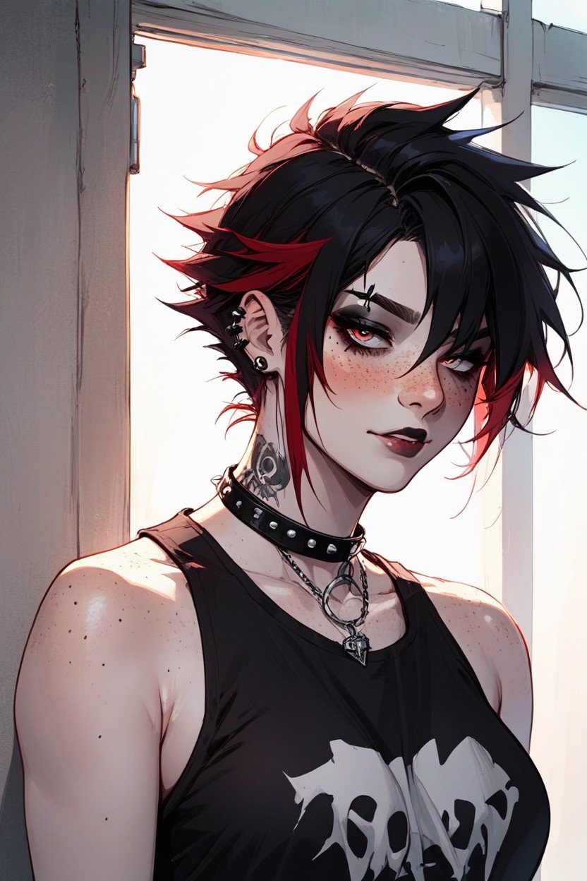 Blushing, Freckles, Emo Young WomanAI黃片