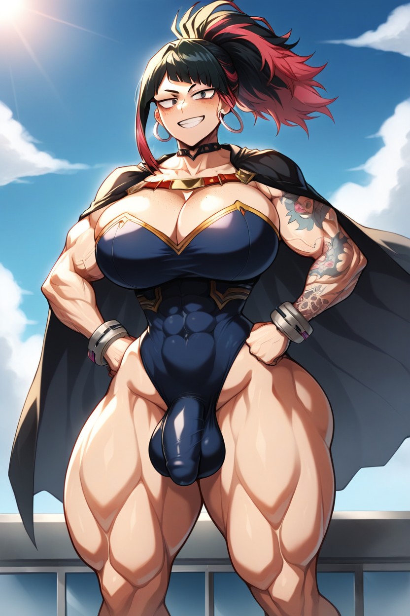 Beautiful Face, Huge Bulging Bicep Muscles, Choker Shemale AI Porn