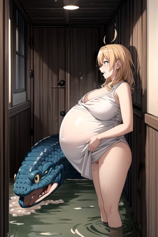 日落, Hyperpregnant, Giant Dirty Red White Snake Monster Fuck Her PussyAI黄片