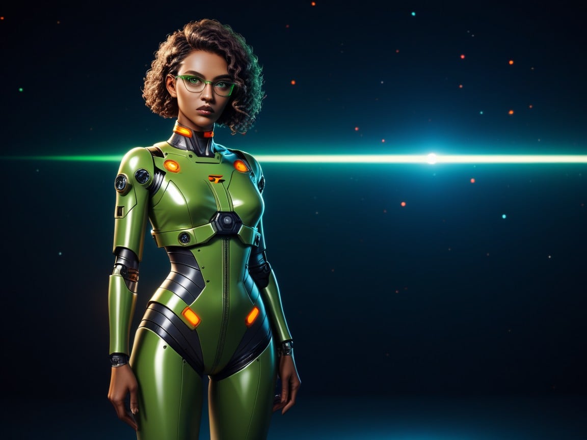 Hacker, Wearing Green Futuristic Clothes, Body WidthPorno AI Hentai