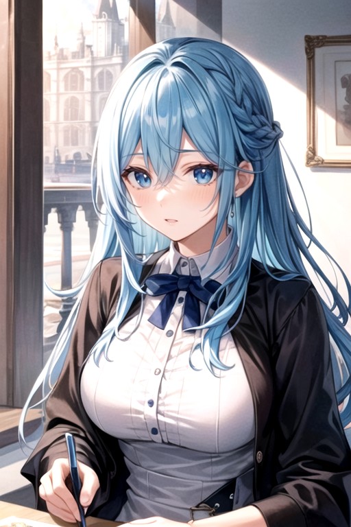 Light Blue Hair, Blue Eyes, Long Length Hentai AI Porn