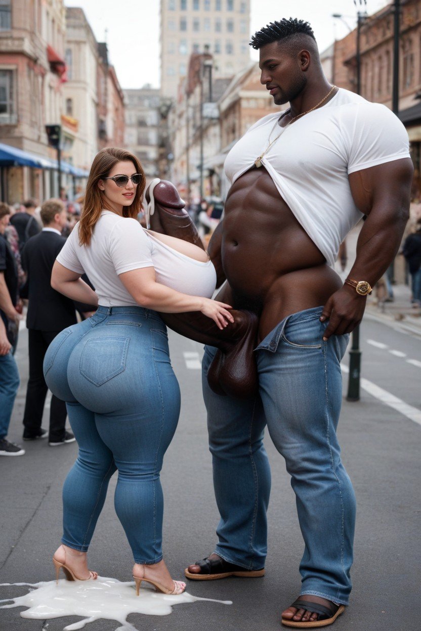 Public Road Background, Gigantic Breasts, Massive Black Cock Reaches Floor Furry AI Porn