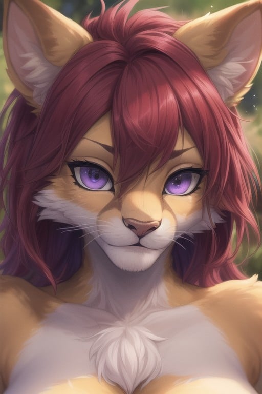 Lesbian, Vilani Lioness With Red Marks, Violet Bushy Hair퍼리 AI 포르노