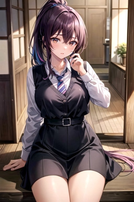 Purple Hair, Long Length, School Uniform Hentai AI Porn