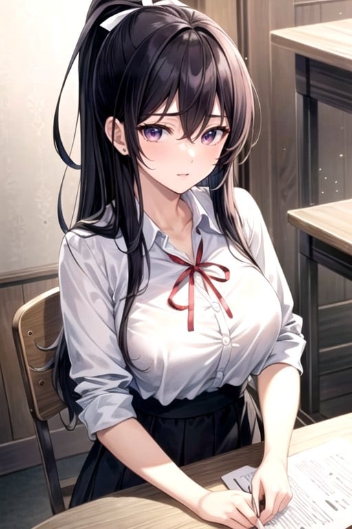 Purple Hair, Hair Ribbon, School Uniform AI Porn