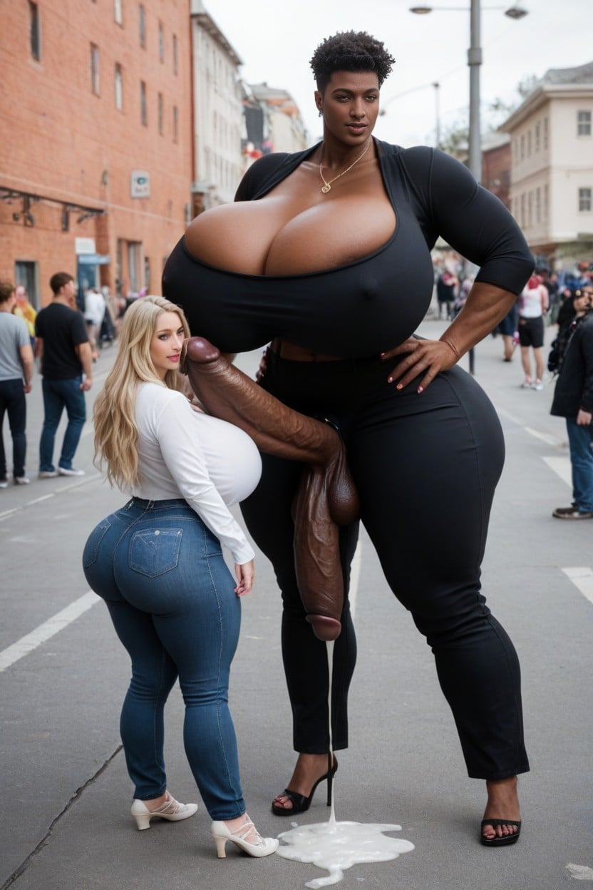 Man Sanding Next To Much Taller Scandinavian Wife, Hyper Huge Bbl, Cum Flooding Floor AI Porn