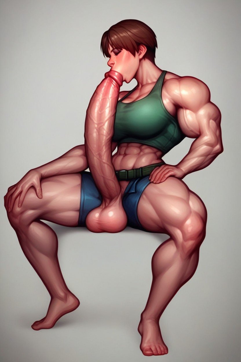 Cock Bigger Than Torso, Muscular Futanari, Rebecca Chambers Travesti IA Pornô