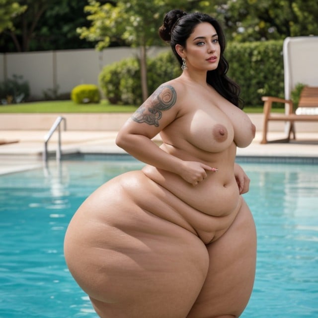 Hair Bun, Huge Gigantic Ass, Wide Hips Travesti IA Pornô