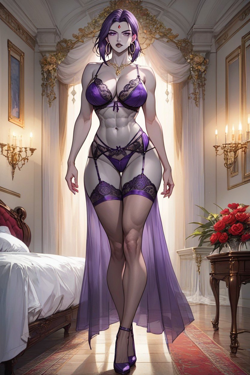 Purple Eyes, Dark Lipstick, Lingerie Furry AI Porn