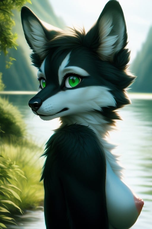 Yeux Verts, Fermer, LacPorno IA Furry