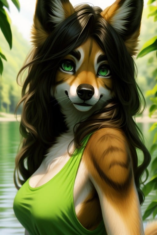 Large Breast, Lake, Green Eyes Furry AI Porn