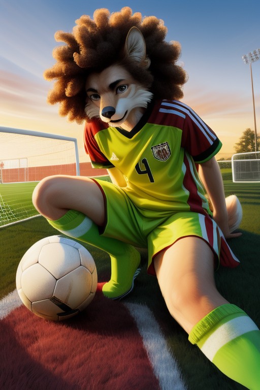 Joueur De Football, Afro, Cheveux BrunsPorno IA Furry