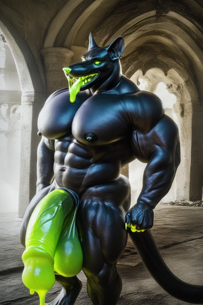 On, Hyper Muscular, Coated In Sewage SlimePorno IA Furry