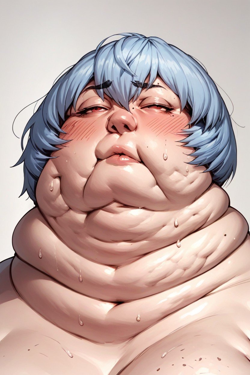 Extremely Fat Face, Rei Ayanami, Tired Face  AI Porn