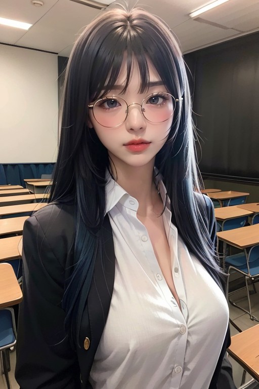 Ripped Clothes, Large Circle Glasses, Medium BreastsPorno AI