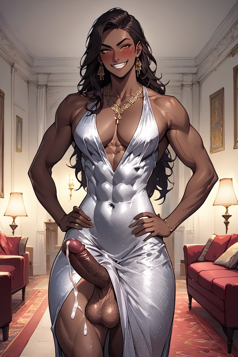 Light Grey Dress, Man Breasts, Pubic Hair Shemale AI Porn