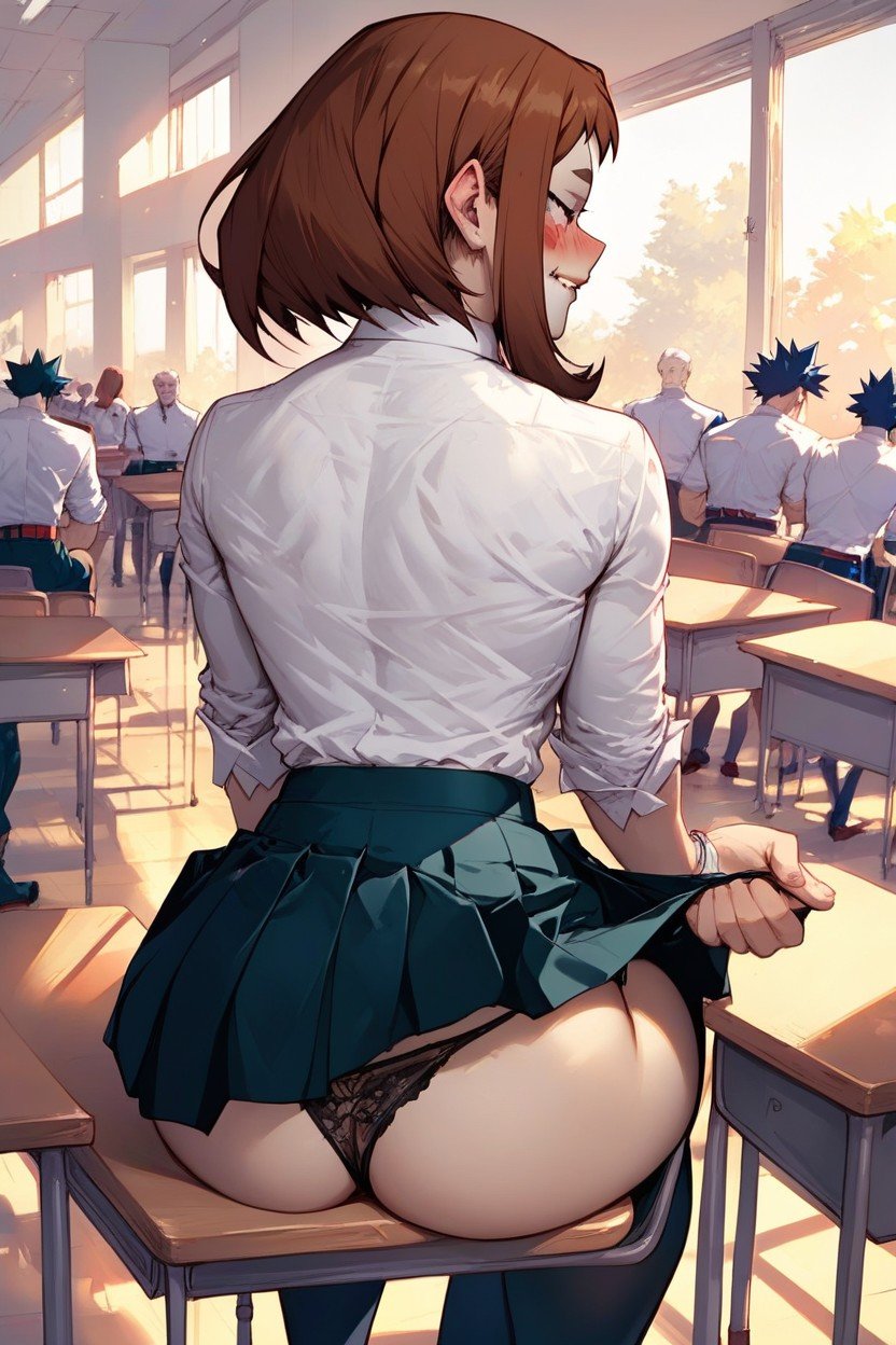 Classmates Watching, Tight Black Thong, Sitting On Desk Hentai AI Porn