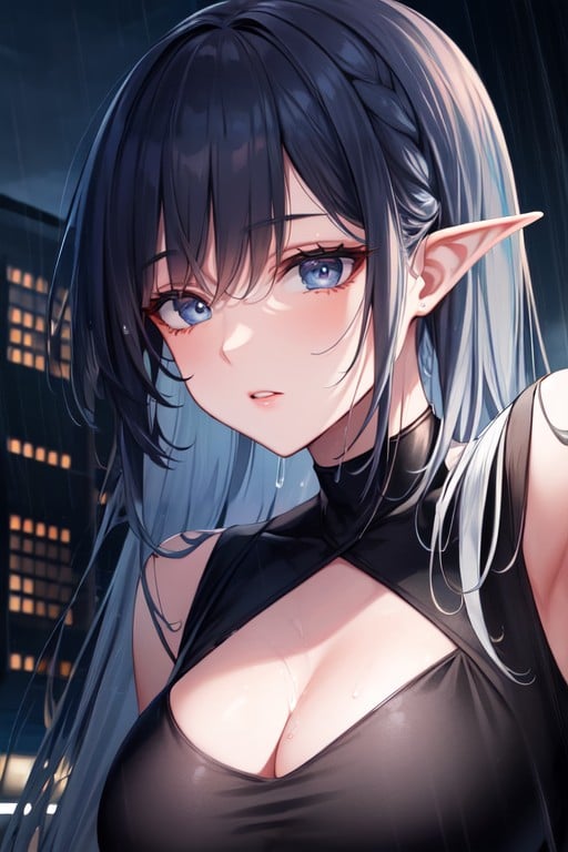 Model, Cyberpunk City, Elf Ears AI Porn