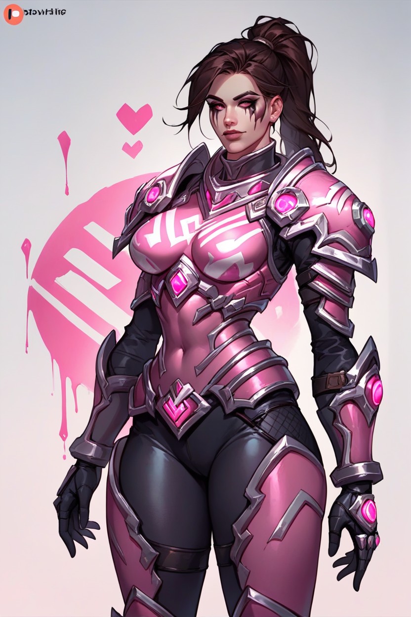 Dva Character From Overwatch, Pink And Black Armor, Brunette Hentai AI Porn