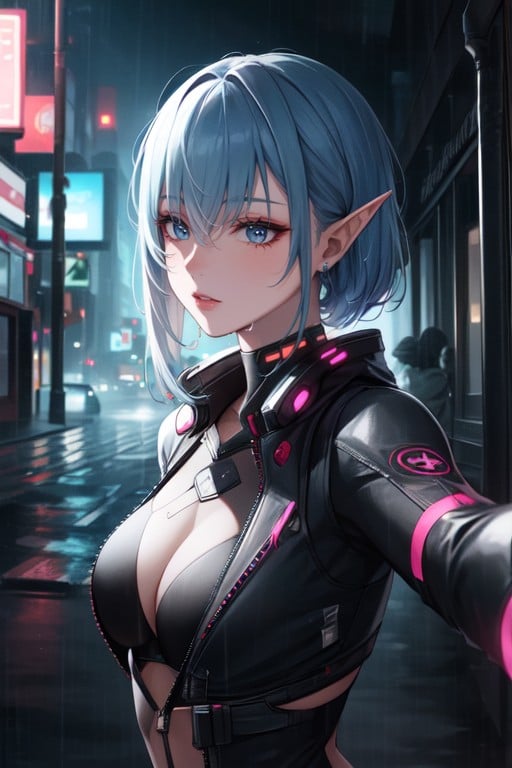 Cyberpunk Hacker, Selfie, Elf Ears AI Porn