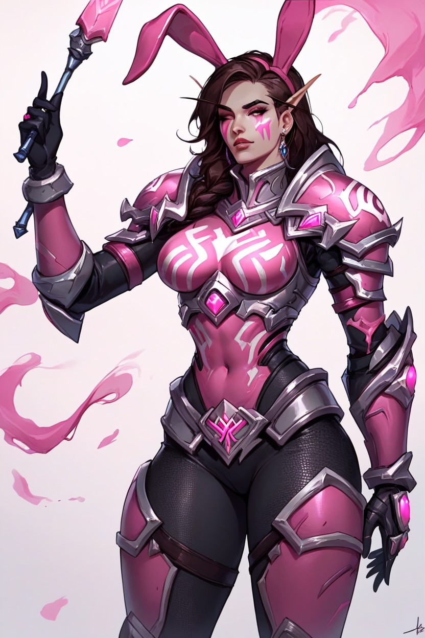 With Bunny Logo, Pink And Black Armor, Pink Paint On Armor Hentai IA pornografia