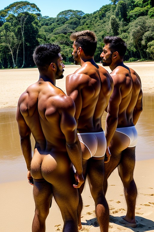 Strong Muscular Naked Asses, Tan Lines, Hand On WaistAI黃漫