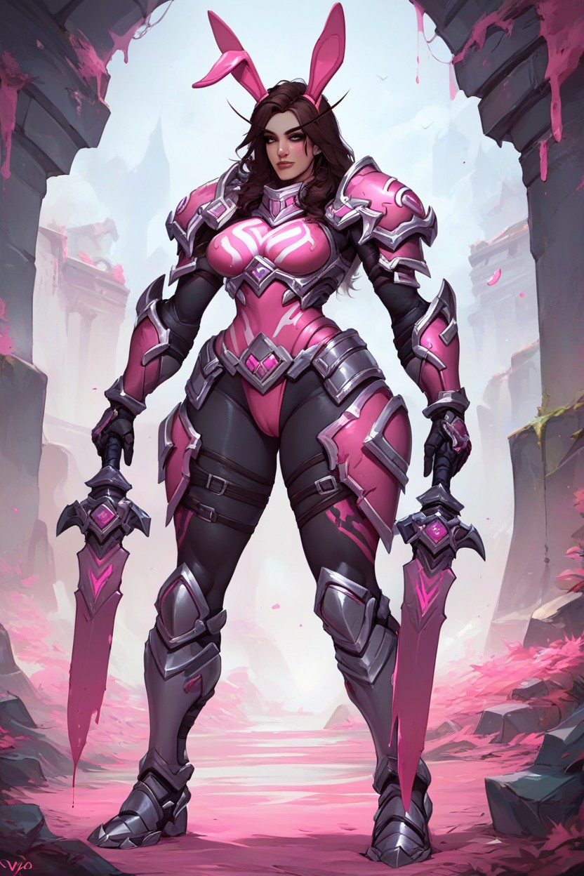 Pink Paint On Armor, World Of Warcraft Style Armor, Dva Character From OverwatchヘンタイAIポルノ