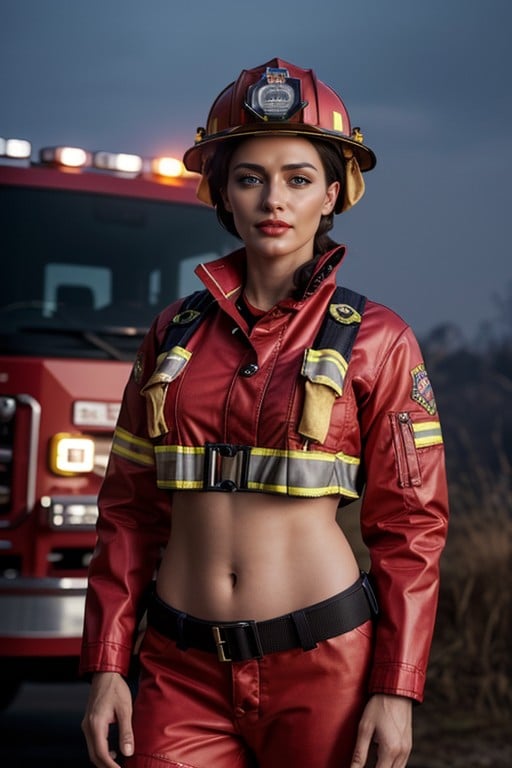 Biting Lip, Red Eyes, Firefighter AI Porn