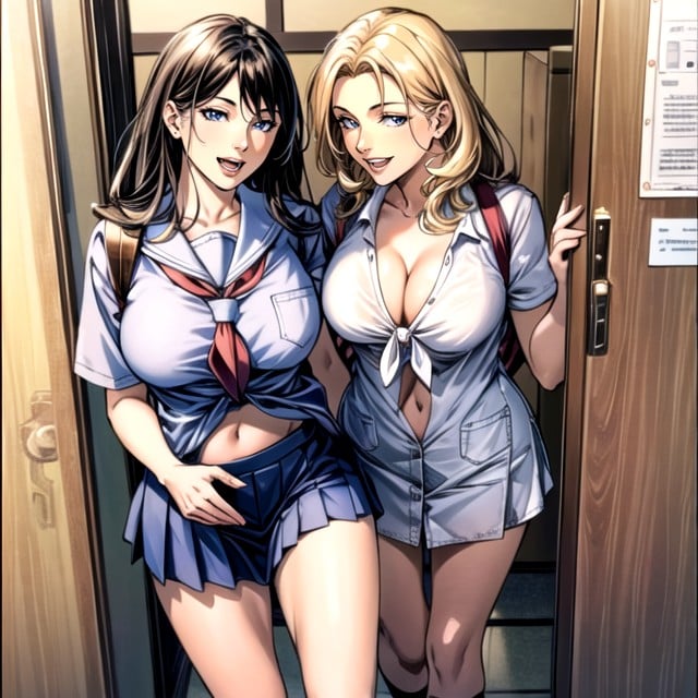 Comic, School Uniform, Navel Exposed AI Porn