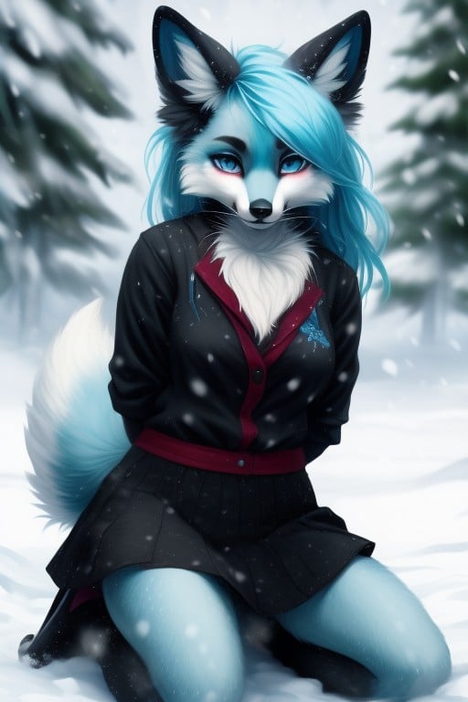 Snowing, Light Blue Hair, Skirt Furry AI Porn